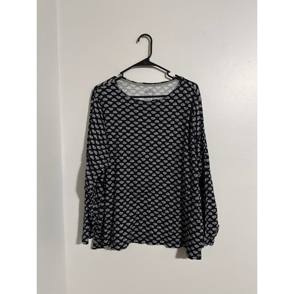 Croft & Barrow Womens 2X Black White Geometric Floral Print Long Sleeve Tee